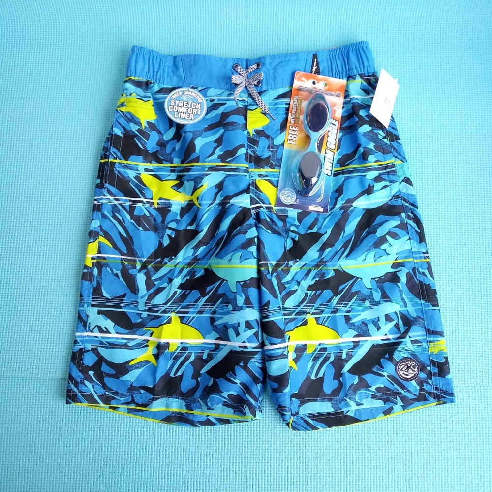 ZeroXposure Boy's Swimsuit Short w/Swim goggles UPF 50+ Size XL (18/20)